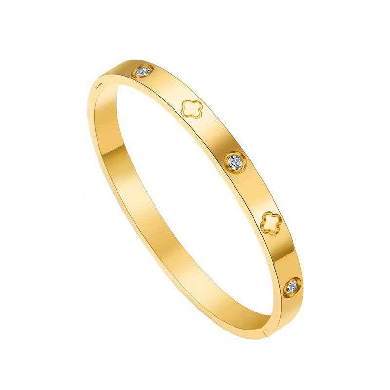 Clover Bracelet Female Titanium Steel European And American Non-fading Stainless Steel Bracelet Diamond-embedded Simple Fashion Temperament Jewelry