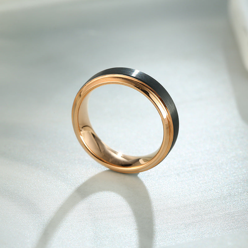 Jewelry Wholesale Europe And The United States Popular Tungsten Steel Ring Double Slot Rose Gold + Inlaid Black Plating Men's Ring