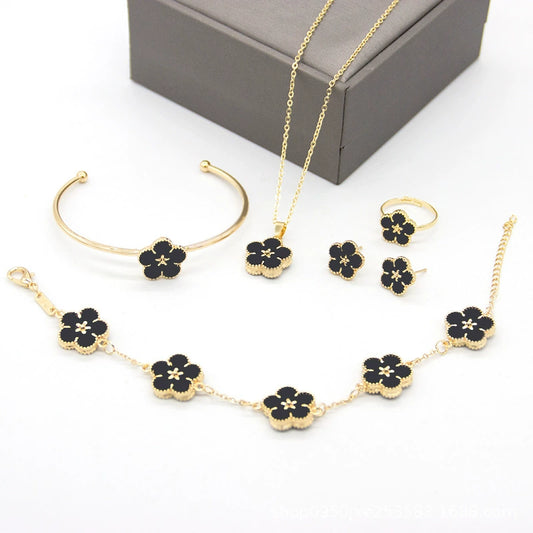 5 Pcs/set Clover Bangles Necklace Earrings Bracelet Ring Jew