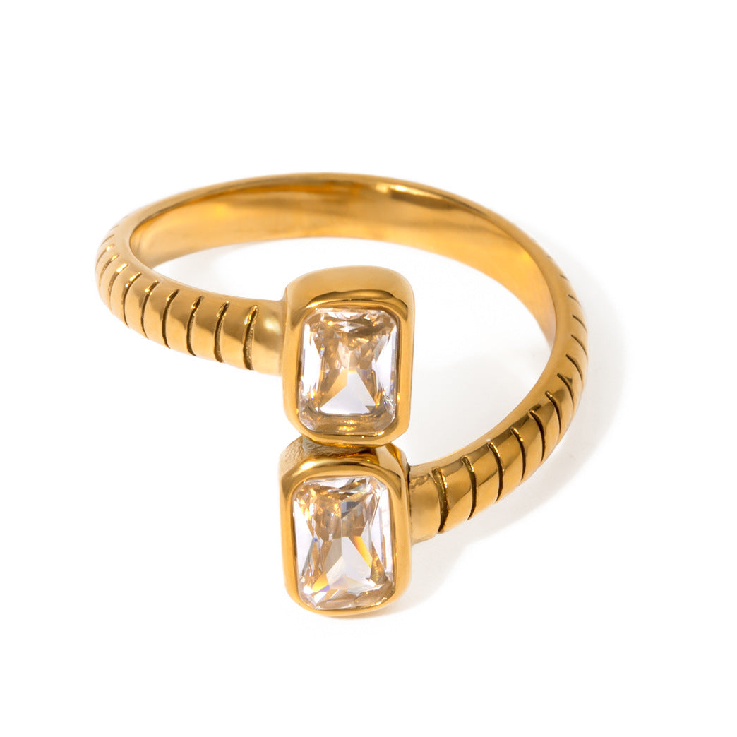 European And American Stainless Steel Zircon Open Ring Foreign Trade Advanced Sense Ring Design Sense Exquisite Light Luxury Jewelry For Women