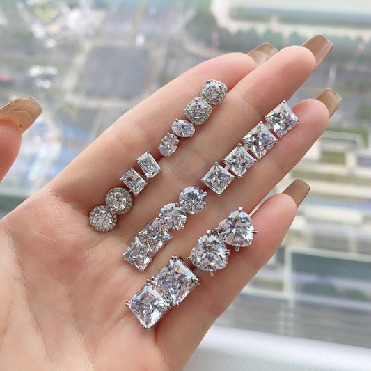 S925 Sterling  Zircon Single Diamond Earrings Flashing High-end Light Luxury 8A Ice Flower Cut Female Earrings For Ear Piercing