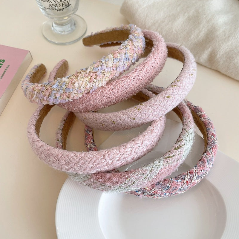 Romantic Pink Headband With Small Fragrant Wind Sweet French Girl Headband Tweed Braided Hairpin Hair Accessories Autumn