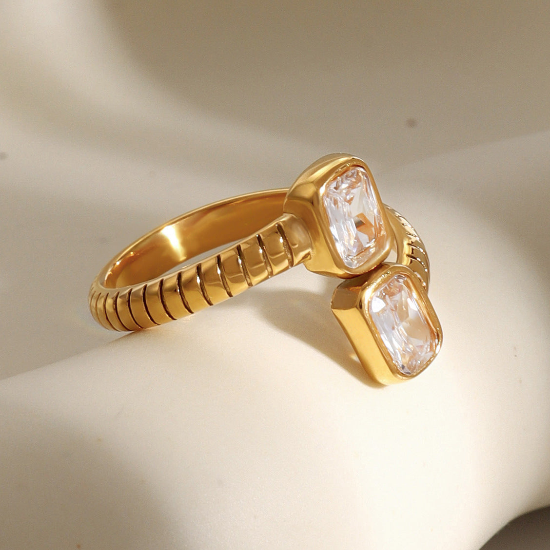 European And American Stainless Steel Zircon Open Ring Foreign Trade Advanced Sense Ring Design Sense Exquisite Light Luxury Jewelry For Women