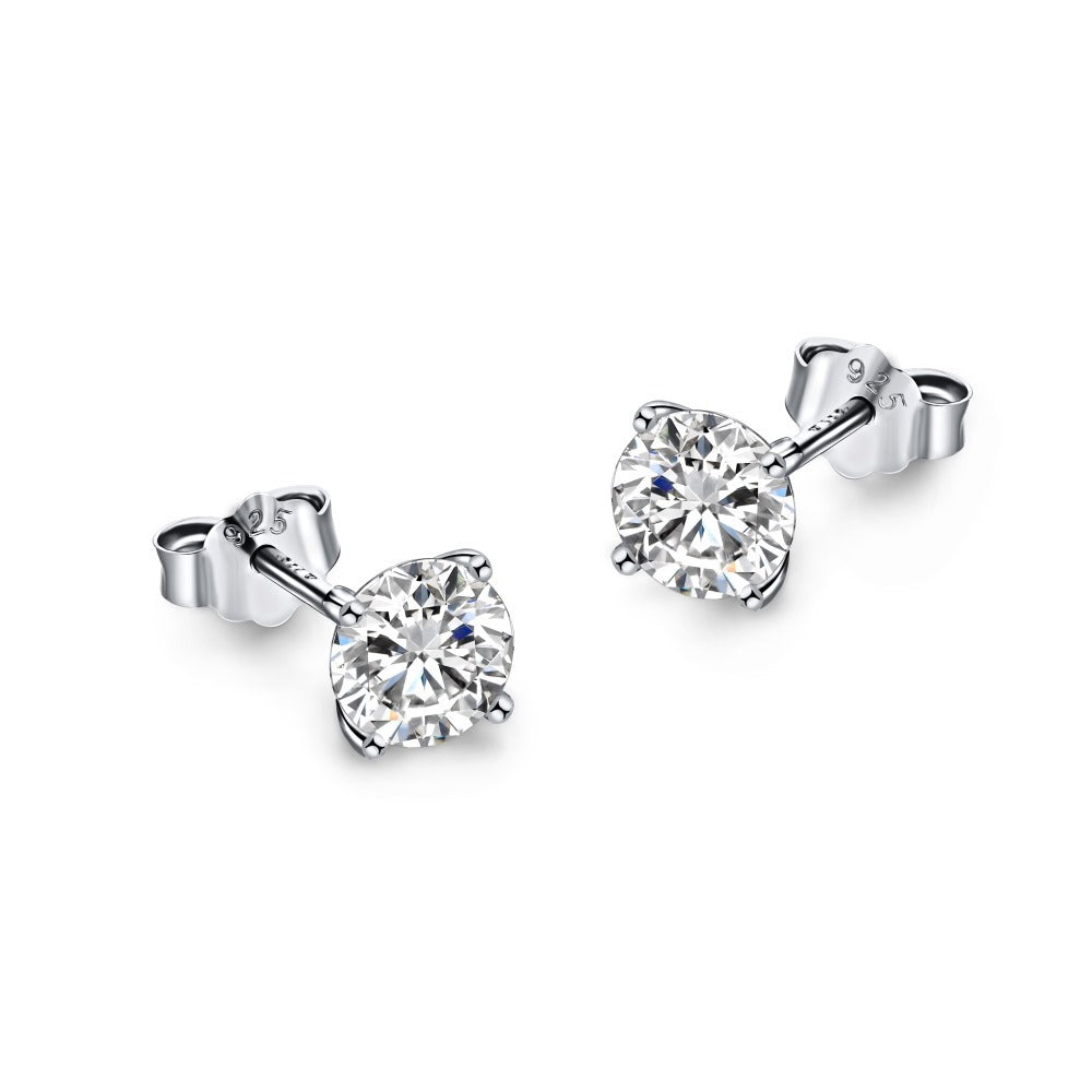 S925 Sterling  Zircon Single Diamond Earrings Flashing High-end Light Luxury 8A Ice Flower Cut Female Earrings For Ear Piercing
