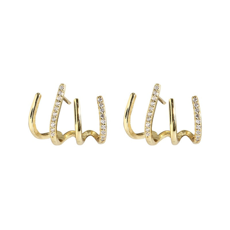 2023 New Trendy Four-Claw Earrings Women's Spring And Summer Niche Sterling Silver Ear Studs Elegant Design Sense Earrings Advanced Ear Row