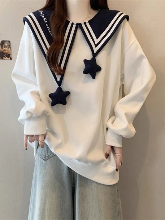 Adora Milano Felpa Donna Pullover Stile Preppy Maglia a Righe Carina