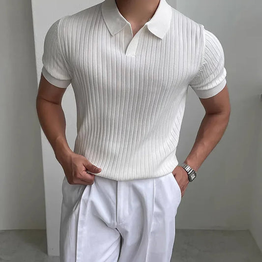 T-shirt a maniche corte da uomo slim fit per sport e tempo libero estivi, modello polo da golf alla moda, con scollo aperto, traspirante e ad asciugatura rapida