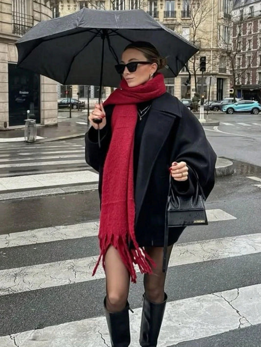 Sciarpa invernale Adora Milano per donna, di lusso, autunno inverno, con nappe, soffice, a tinta unita, morbido scialle