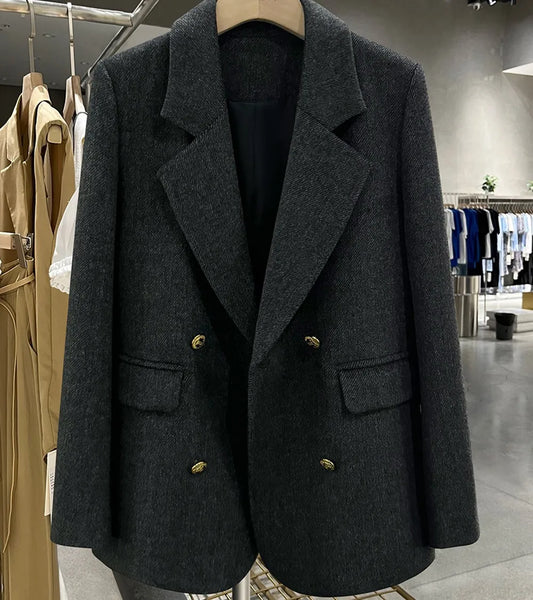 Adora Milano Giacca da donna Grigio scuro Completo in lana Cappotto da donna Moda elegante