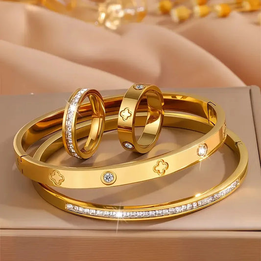 Adora Milano Luxusmarke Edelstahlarmband-Ring-Set für Damen