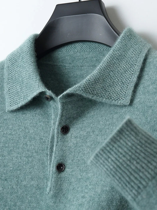 Moda Autunno Inverno Nuovo Maglione in Cashmere da Uomo 100% Lana Merino Pullover Casual Largo POLO Camicia a maglia da fondo Giacca Camicia