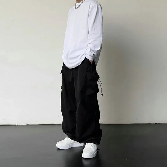 Pantaloni Cargo Casual da Uomo Moda Streetwear Classici Dritti a Gamba Larga da Uomo Pantaloni da Lavoro con Coulisse Trendy Larghi Cargo