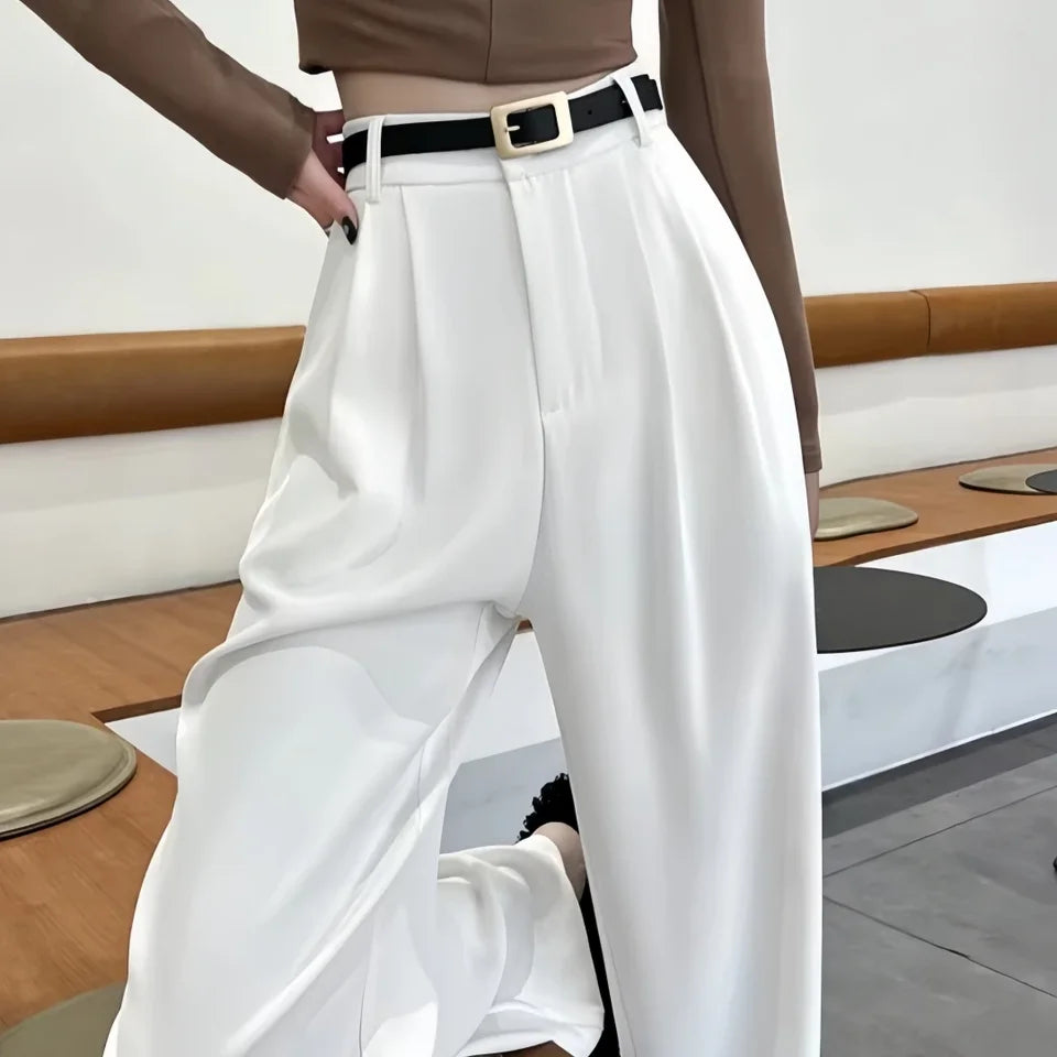 2025 Spring Summer New High Waist Women's Wide Leg Pants with Belt High Waist Straight Casual Loose Floor Length Pants Female