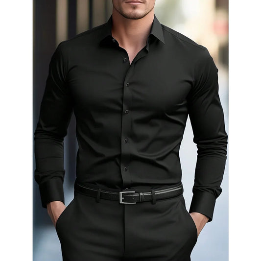Camicia da uomo Adora Milano Nuova di zecca Tinta unita Manica lunga Tessuto elastico Uomo Colori multipli Camicia basic di qualità