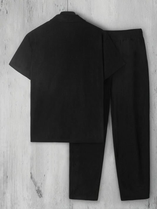 Nuovo Set 2 pezzi da uomo: Camicia a maniche corte + Pantaloni Tute da uomo Abbigliamento da spiaggia Tuta sportiva Camicie a tinta unita Pantaloni della tuta Vacanze hawaiane