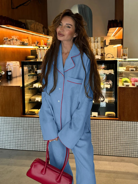 Adora Milano Completo Pigiama da Donna in Cotone a Maniche Lunghe Pantaloni Pigiama Invernale Casual