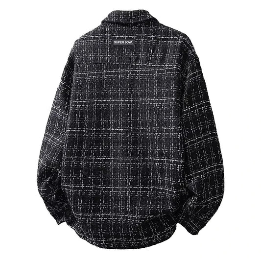 Giacca da uomo a righe nere a maniche lunghe per primavera e autunno; Cappotto bianco a quadri monopetto con risvolto; Top unisex a vestibilità larga.