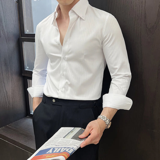 Adora Milano camicia da uomo a maniche lunghe, a righe scure, slim fit, casual da ufficio