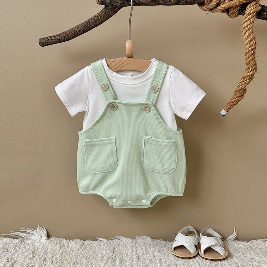 Adora Milano Body 2er-Set Sommer-Set Weißes Rundhals-T-Shirt Strampler Baby Süße Alltagskleidung