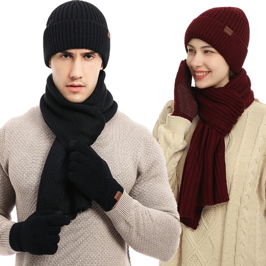 Adora Milano Herren Winter Warmhalteset Fleece-Futter Mütze Handschuhe Schal