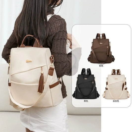 Adora Milano Damen Nylon Anti-Diebstahl Rucksack Quaste Dekorativ Lässige Reise Schultertasche für Damen