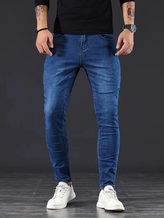 Adora Milano Fashion Street Style Jeans grigi aderenti da uomo Pantaloni in denim a matita slim fit