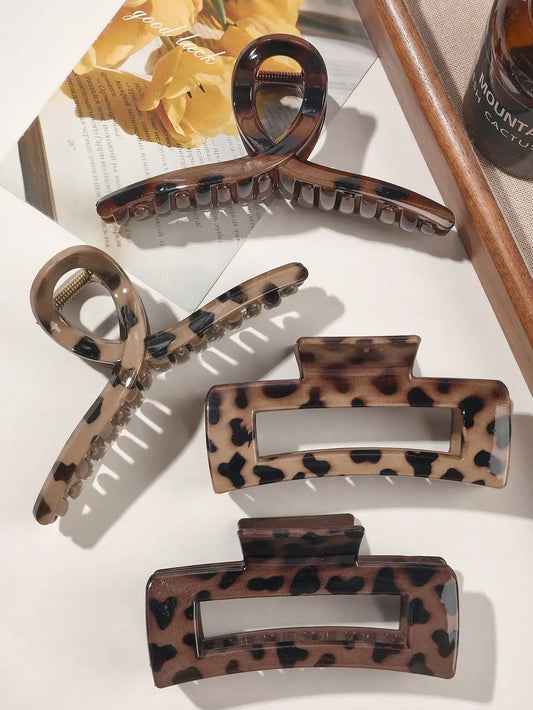 Adora Milano Fermagli Grandi Artiglio per Capelli a Incrocio Lucidi con Stampa Leopardo Invernale