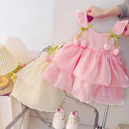 Adora Milano Abiti Estivi per Bambina con Tulipani e Rete Halter
