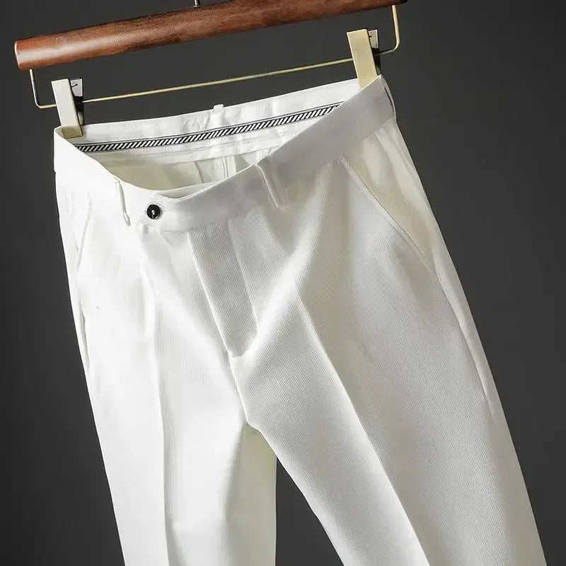 Slim Fit 9 Cropped Male Suit Trousers White Men's Summer Pants Tressed Luxury Luxury High Quality Up Stylish Formal 2024 Slacks