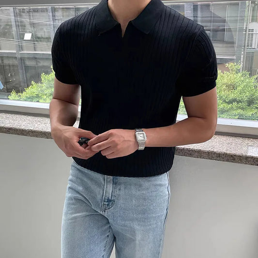 T-shirt a maniche corte da uomo slim fit per sport e tempo libero estivi, modello polo da golf alla moda, con scollo aperto, traspirante e ad asciugatura rapida