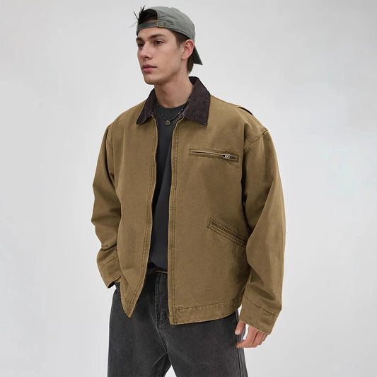 Adora Milano Giacca da Lavoro Uomo Lavata Primavera Autunno Cappotto con Colletto Rovesciato