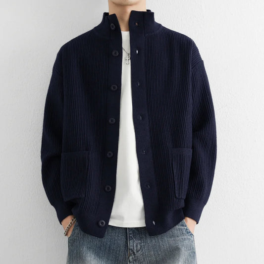Adora Milano Cardigan casual a mezza maglia in tinta unita con cerniera a maniche lunghe