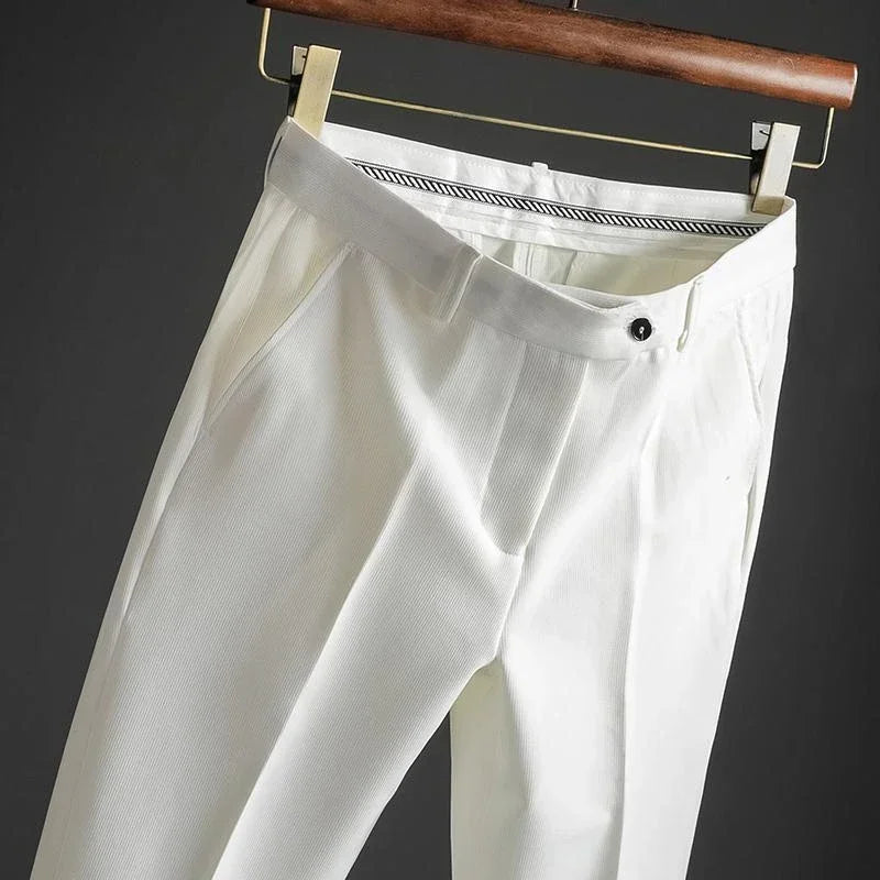 Slim Fit 9 Cropped Male Suit Trousers White Men's Summer Pants Tressed Luxury Luxury High Quality Up Stylish Formal 2024 Slacks