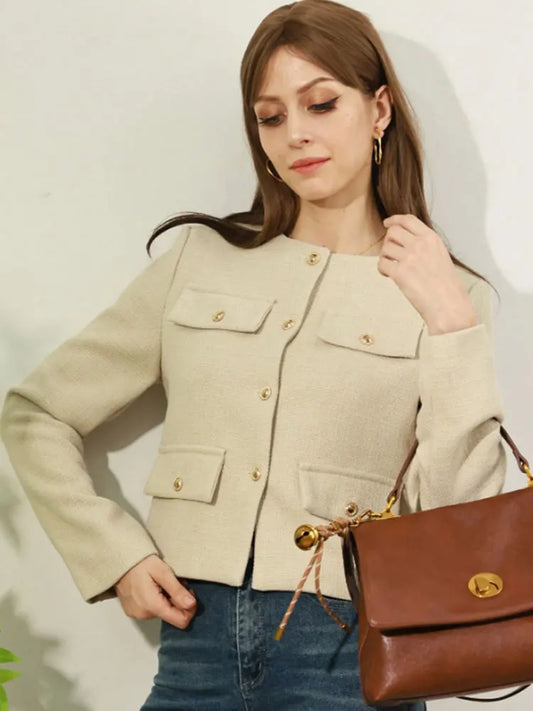 Adora Milano Damen Freizeit O-Neck Mantel Lässige Einreiher Jacken