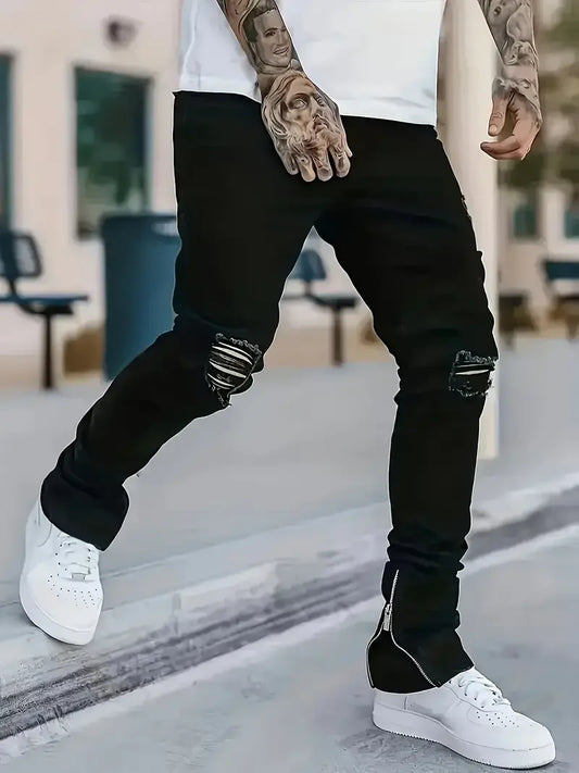 Adora Milano Jeans Neri Slim Fit da Uomo-Stile Street, Misto Cotone