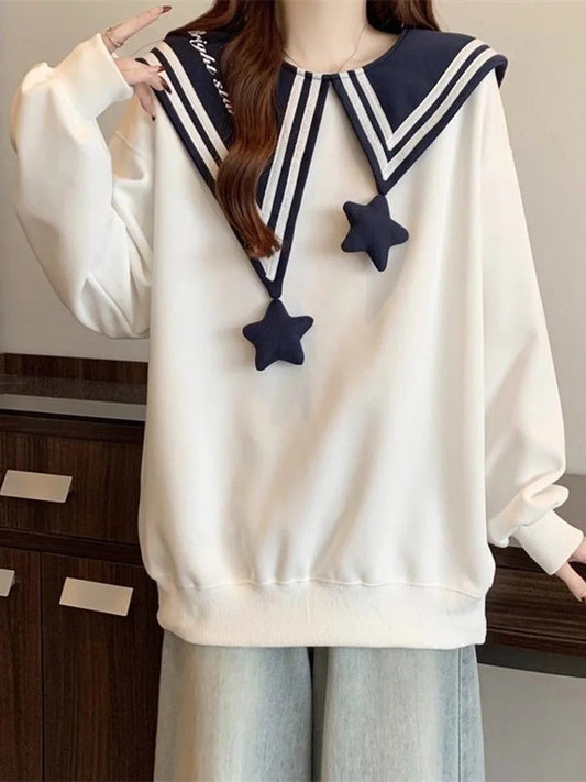 Adora Milano Felpa Donna Pullover Stile Preppy Maglia a Righe Carina
