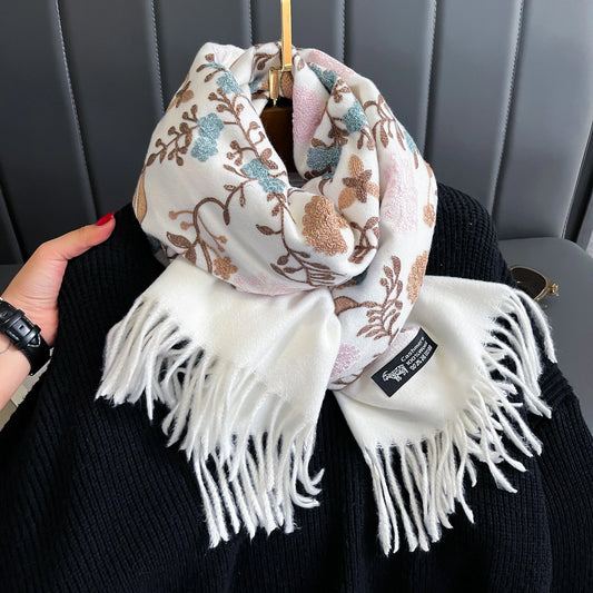 Adora Milano Invernale Donna Ricamo Pashmina Coperta Sciarpa Spessa