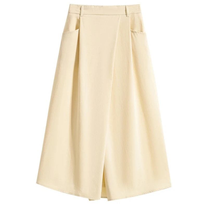 Women Plus Size Skirt Summer 2025 New High Waist Irregular Mid Long Skirt Woman Elastic Waist A Line Pleated Big Size Skirts
