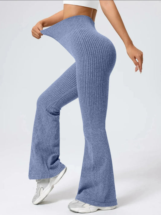 Adora Milano Pantaloni da Donna a Zampa Vita Alta Design Elastico Comodo Vestibilità Aderente Sportiva