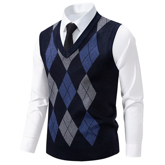 Adora Milano Gilet da Uomo in Maglia, Gilet Elegante, Motivo Argyle, Senza Maniche