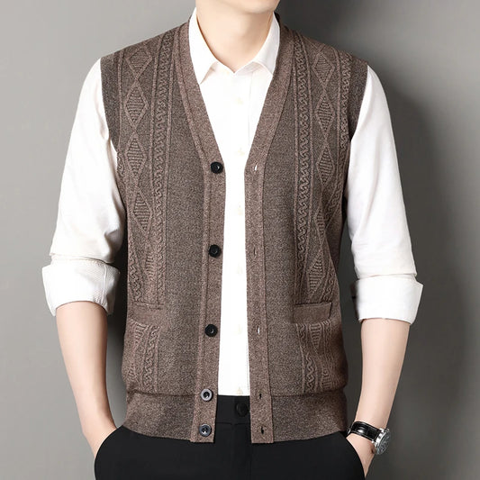 Adora Milano Gilet Invernale da Uomo, Gilet Casual in Maglione, Cardigan con Bottoni, Cardigan Lavorato a Maglia alla Moda con Scollo a V da Uomo