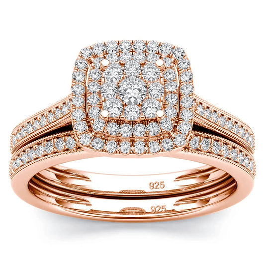Adora Milano Ring-Set für Damen, Farbe Original 925er Silber, zertifizierter Brautschmuck, luxuriöses Hochzeitsgeschenk