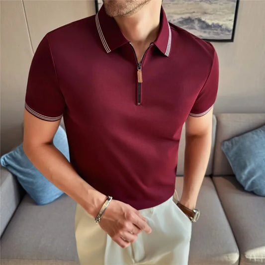 Polo Uomo Elasticizzata Tinta Unita Estiva Casual Sportiva con Cerniera Manica Corta Moda Slim Fit Abbigliamento Uomo