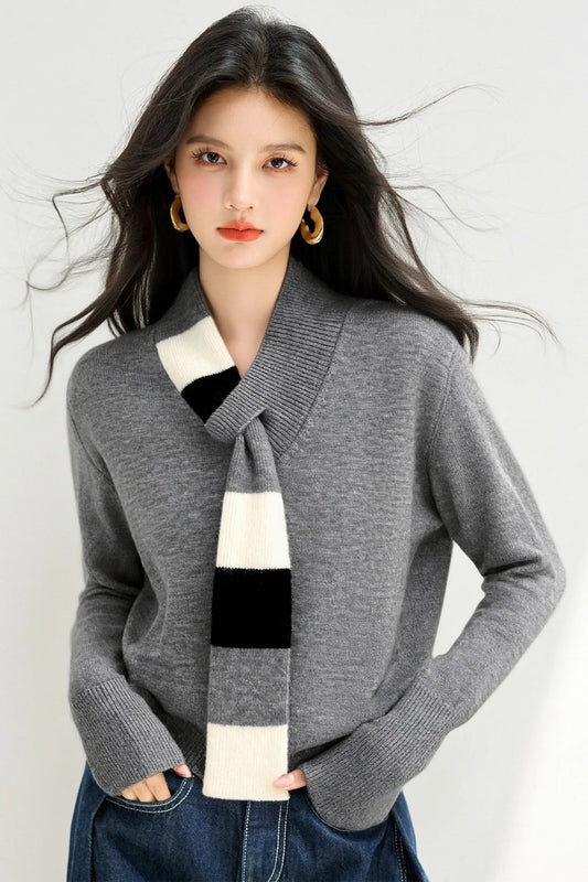 Top maglione Adora Milano con colletto a sciarpa a contrasto per l'inverno