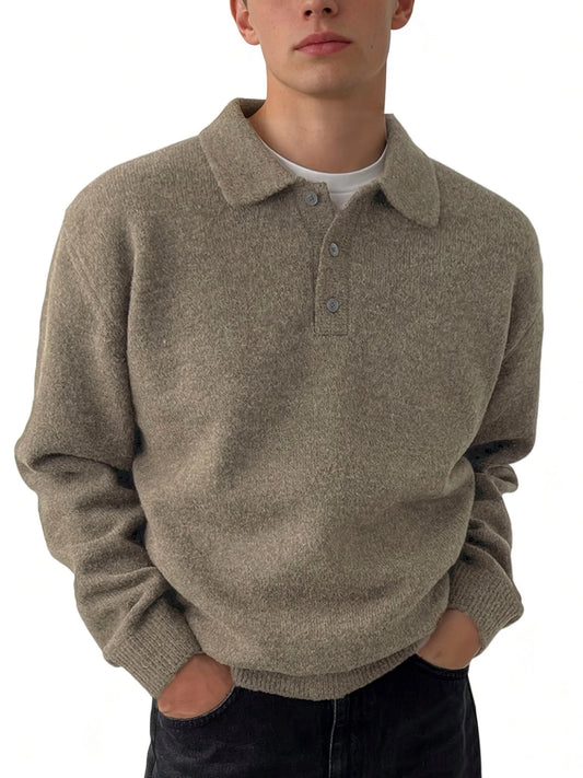 Nuova Camicia Tinta Unita Uomo Autunno Inverno Casual Manica Lunga Risvolto Abbottonato Colletto Stile Old Money Maglione Largo Caldo Alla Moda