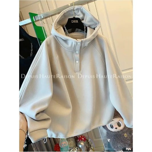 Felpa da donna Adora Milano casual con cappuccio, foderata in pile e spessa