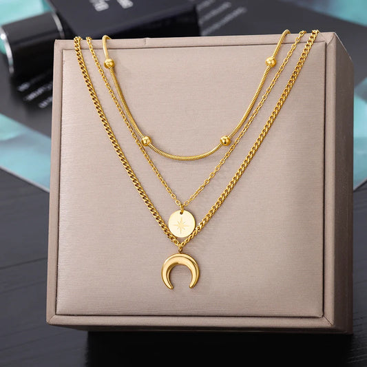 Adora Milano Edelstahl-Mehrschicht-Herz-Halskette für Damen