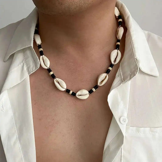 Adora Milano Halskette für Herren mit Holzperlen und Muschelkette