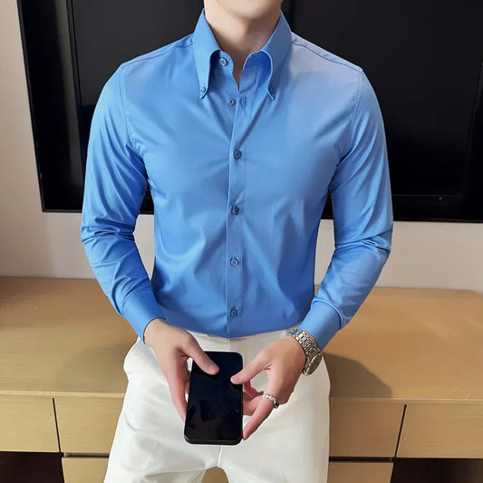 Adora Milano Camicie da Uomo a Collo Ampio Tinta Unita di Lusso Camicia di Alta Qualità per Feste Formali e Sociali