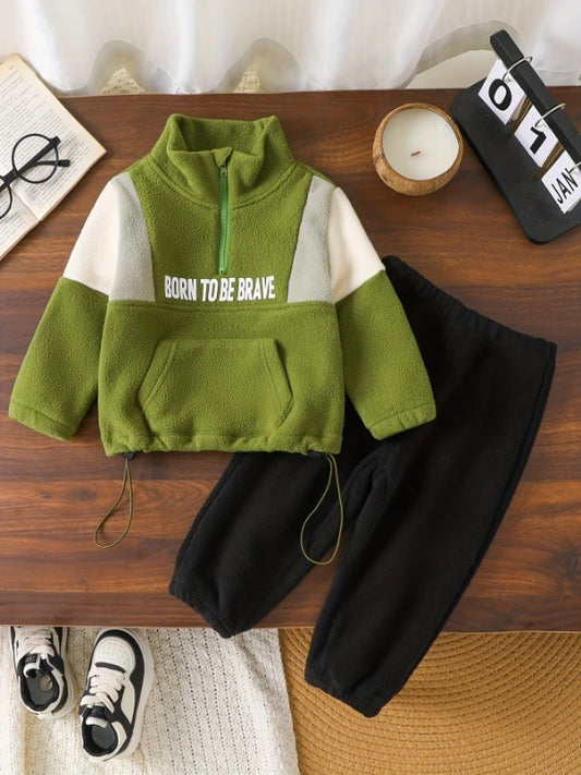 Adora Milano Set Mezzo-Zip Collo Alto + Stampa "BORN TO BE BRAVE" Caldo Autunno/Inverno